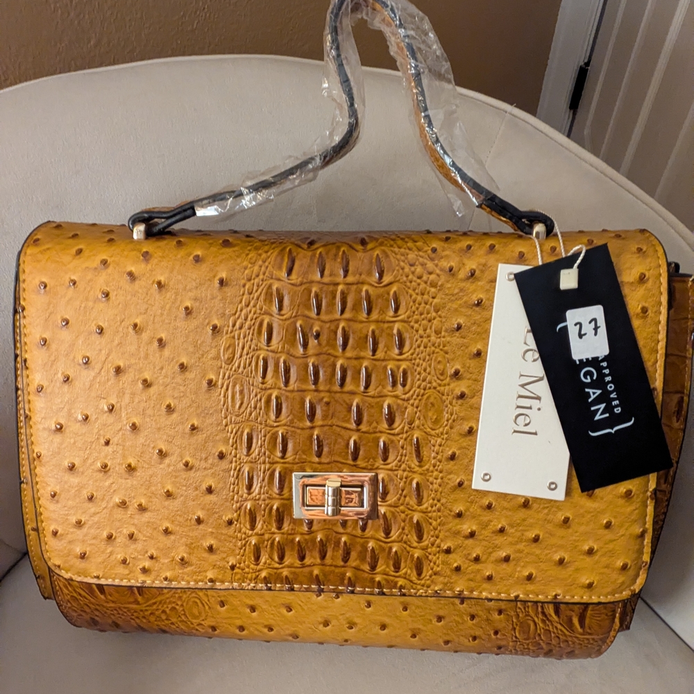 Le Miel Mustard Textured Shoulder Bag